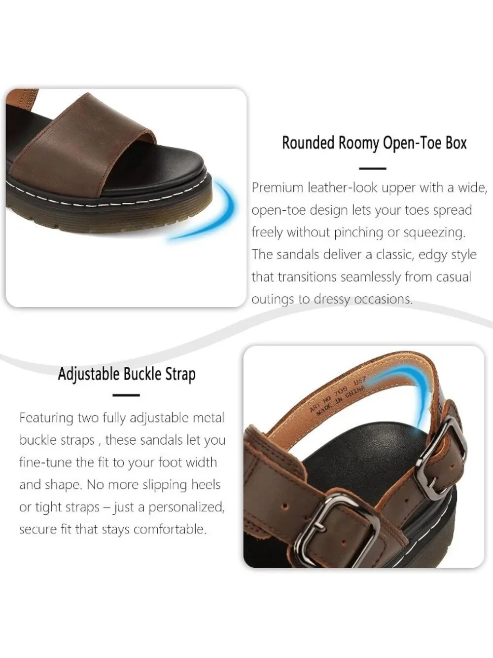 Women's Coffee Brown Arch Support Genuine Leather Platform Wedge Sandal Shoes